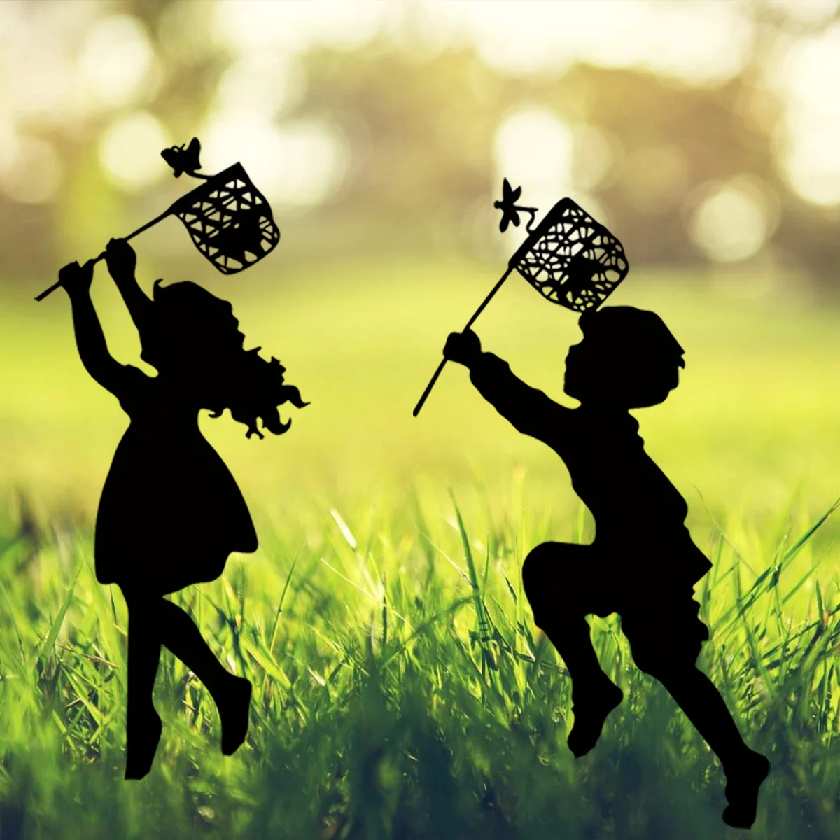 

Metal Garden Decorative Ground Inserts, Boys Girls Outdoor Decorative Catch Butterfly Pattern Garden Decorative Piles Suitable