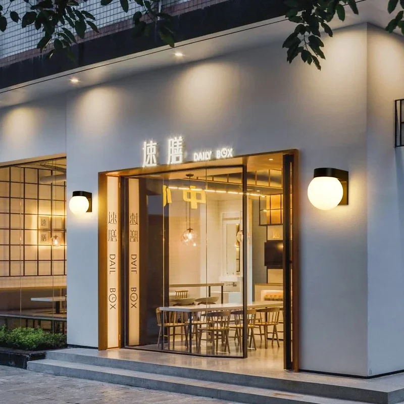 Spherical Outdoor Wall Lamp IP65 Waterproof Milky Round Wall Light for Garden Courtyard Corridor Plastic External Light Fixture