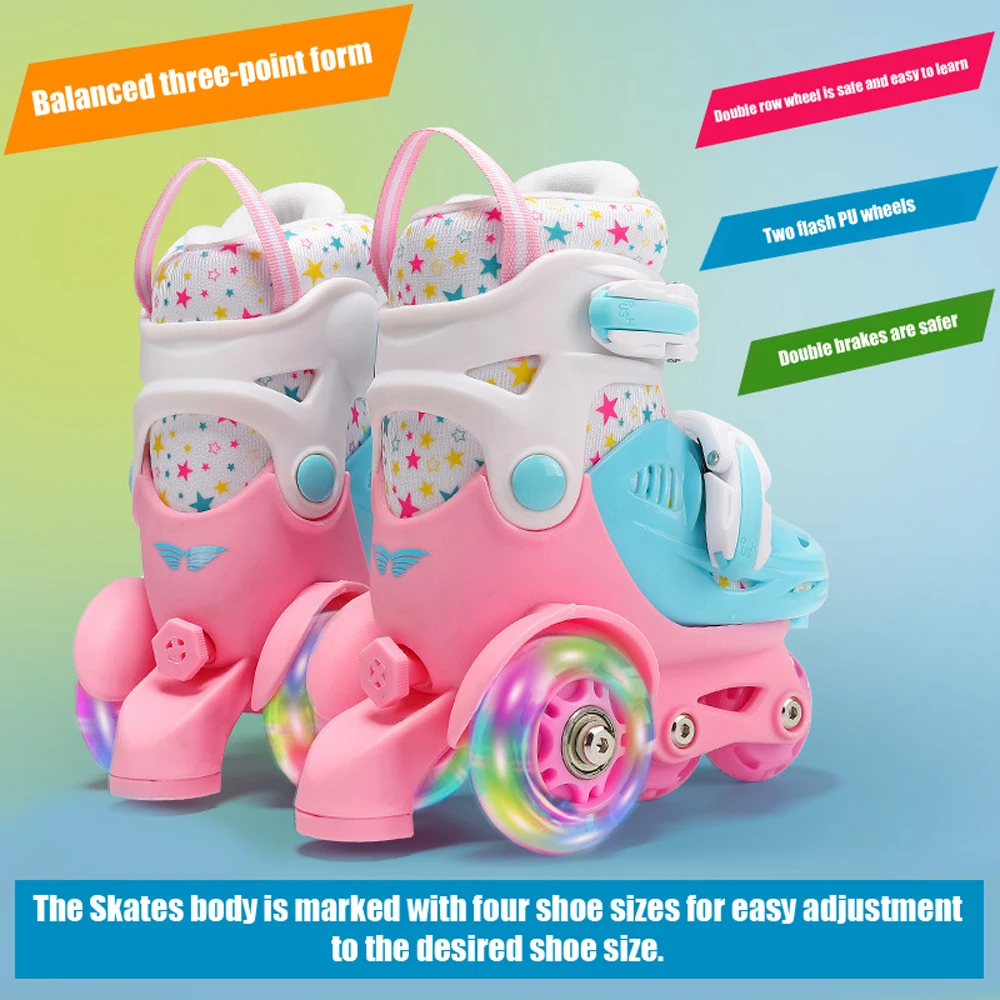 Flash Skating Shoes Kids Beginner Roller Skating Shoes Set Children Skates with Kneepad Elbow Pads Helmet Roadblock Backpack roller skating shoes set