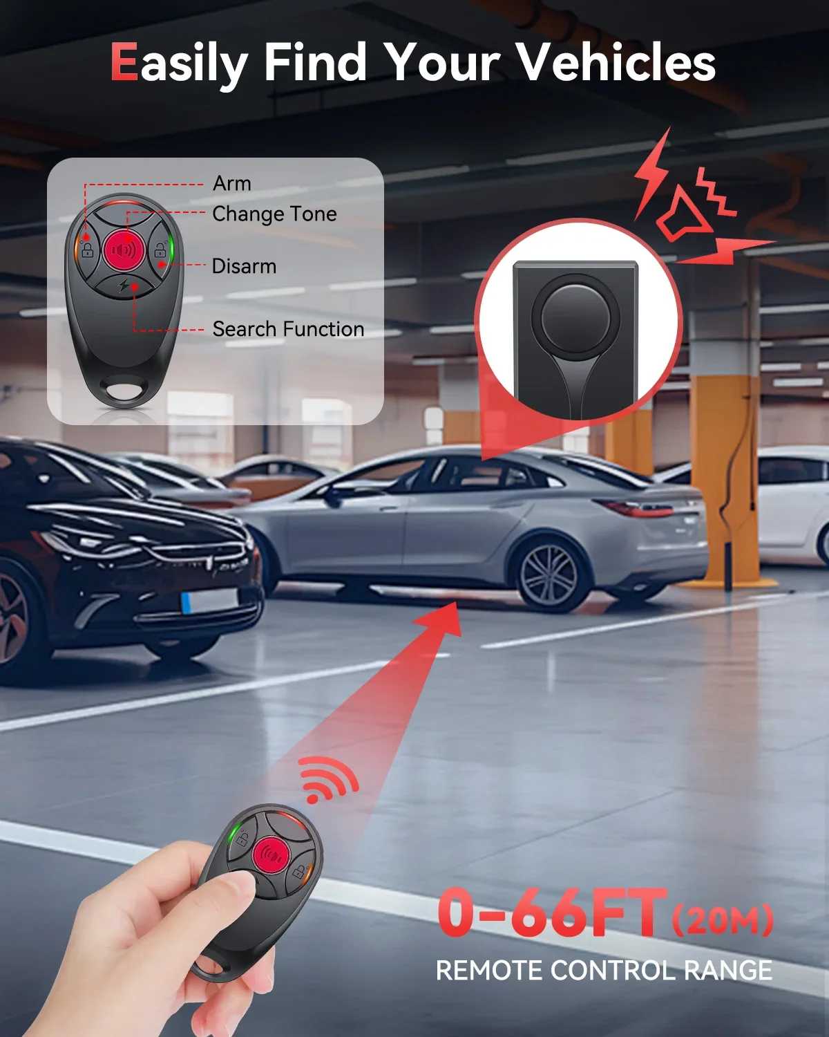 Awapow Wireless Car Anti-Theft Vibration Alarm 108dB with Light Remote Control Door & Window Home for security system,security alarm,wireless alarm