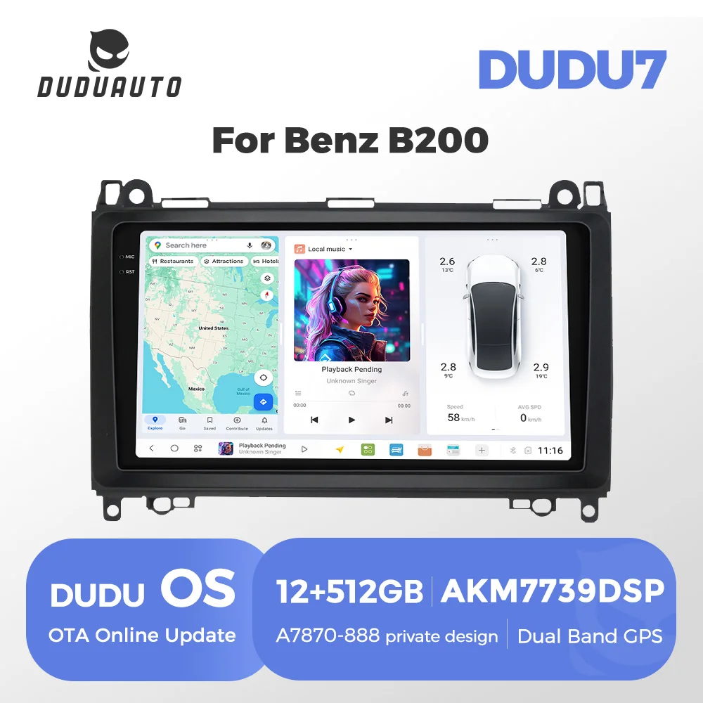 DUDU OS DUDU7 2K 7870 DTS Android Auto Radio Für Mercedes Benz B200 Sprinter W906 W639 Klasse W169 W245 multimedia Carplay Bildschirm intelligente systeme für autos autoradio carplay apple carplay android auto
