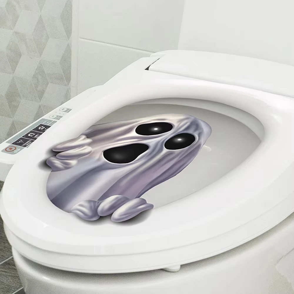 Halloween Ghost Drill Out Of Toilet Stickers Painted Toilet Decoration Waterproof Lid Stickers F08