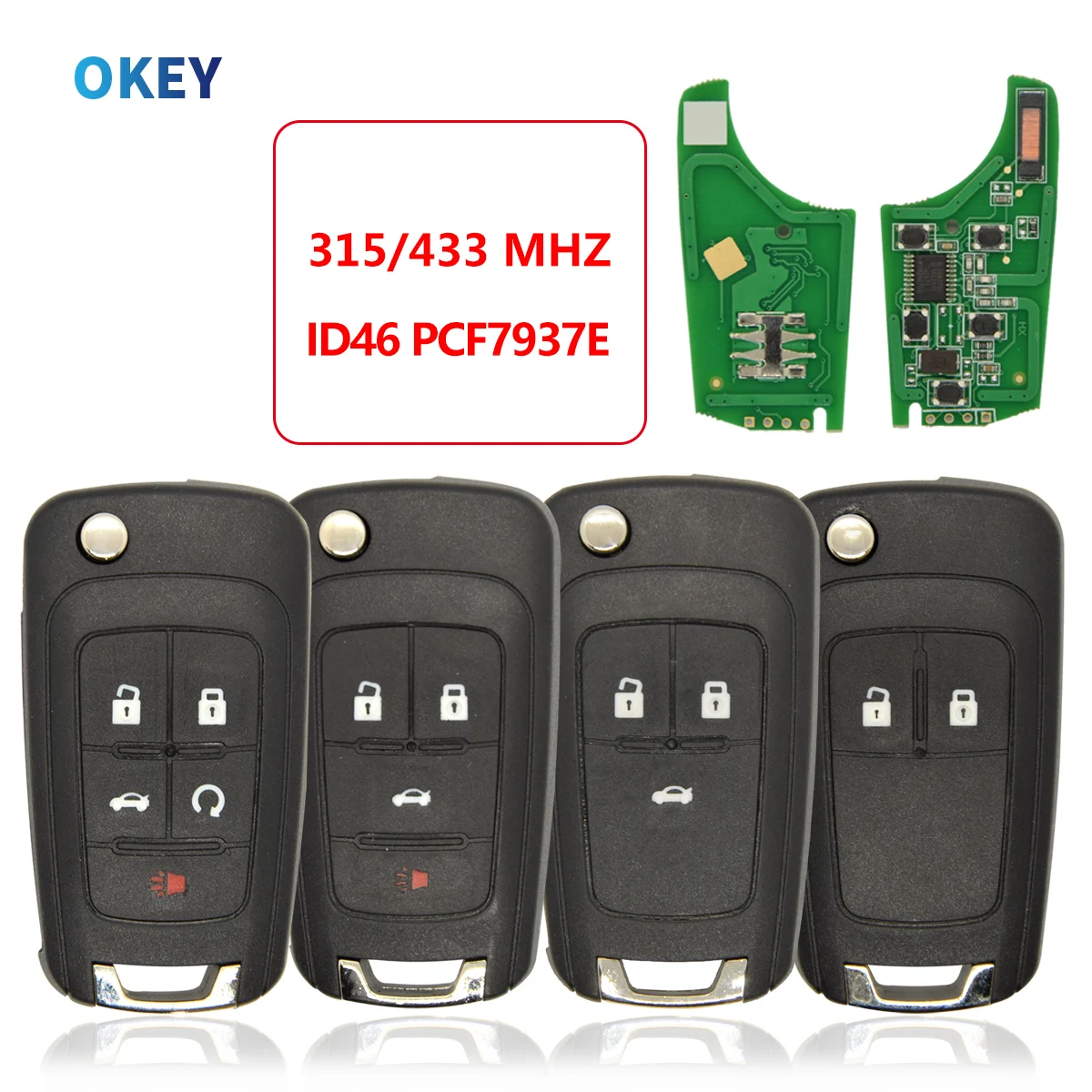 Okey Remote Car Key 315/433MHz ID46 Chip For Chevrolet Malibu Cruze Aveo Spark Sail Opel/Vauxhall  2/3/4/5 Button No logo