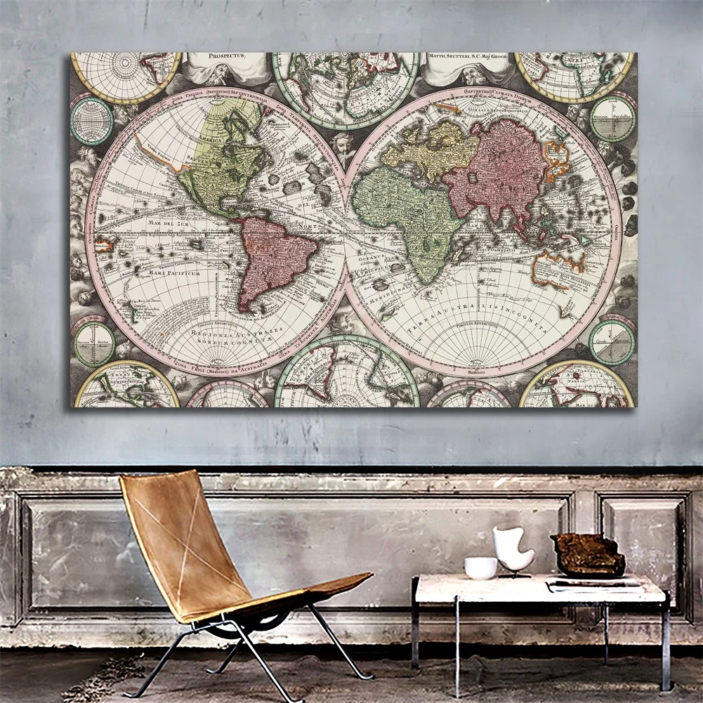 The World Map Retro Poster Non-woven Canvas Painting Wall Art Prints Living Room Home Decoration School Office Supplies 59*42cm