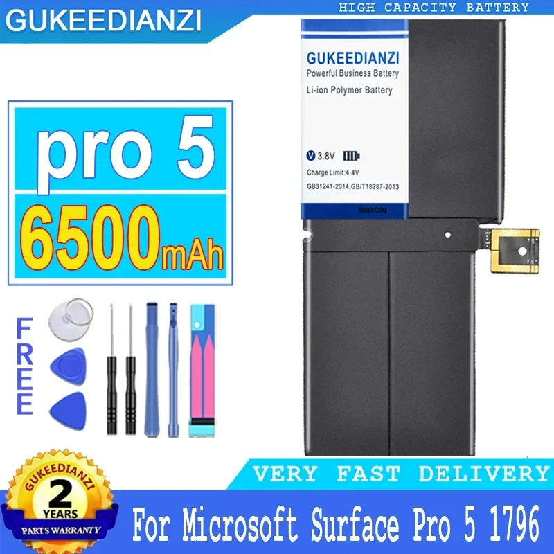 

6500mAh High Capacity Replacement Spare Battery For Microsoft Surface Pro 5 1796 7.57V 45.5Wh Series Tablet Batteries