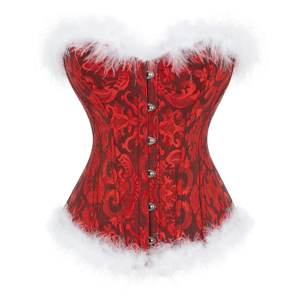 Sexy Santa Lingerie Santa Costumes for Women Christmas Black Red Feather Costumes Corset Top S-6XL