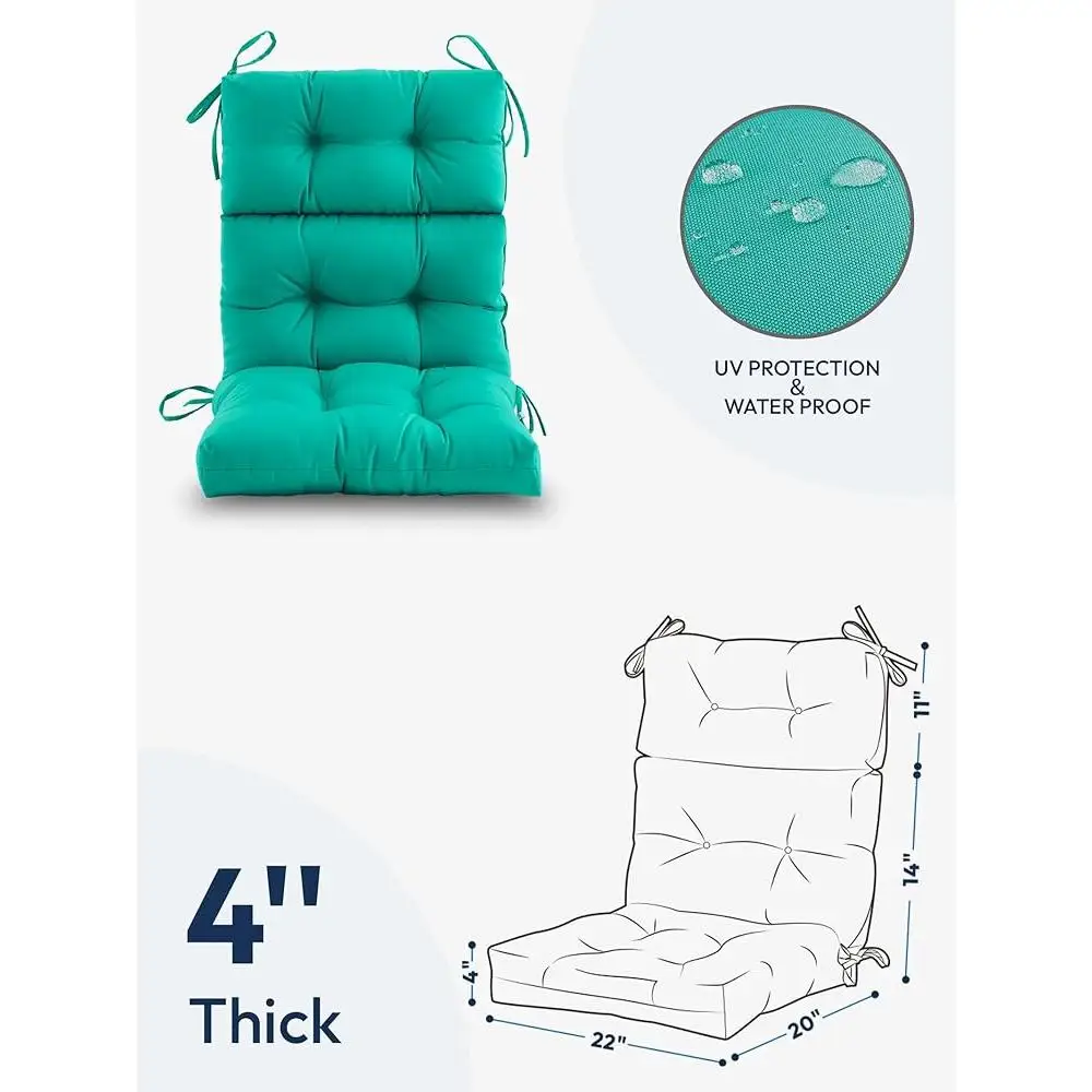 Water Resistant High Back Chair Cushion Plush Tufted Replacement Seat Cushion with Ties Outdoor Patio Adirondack and Rocking 3