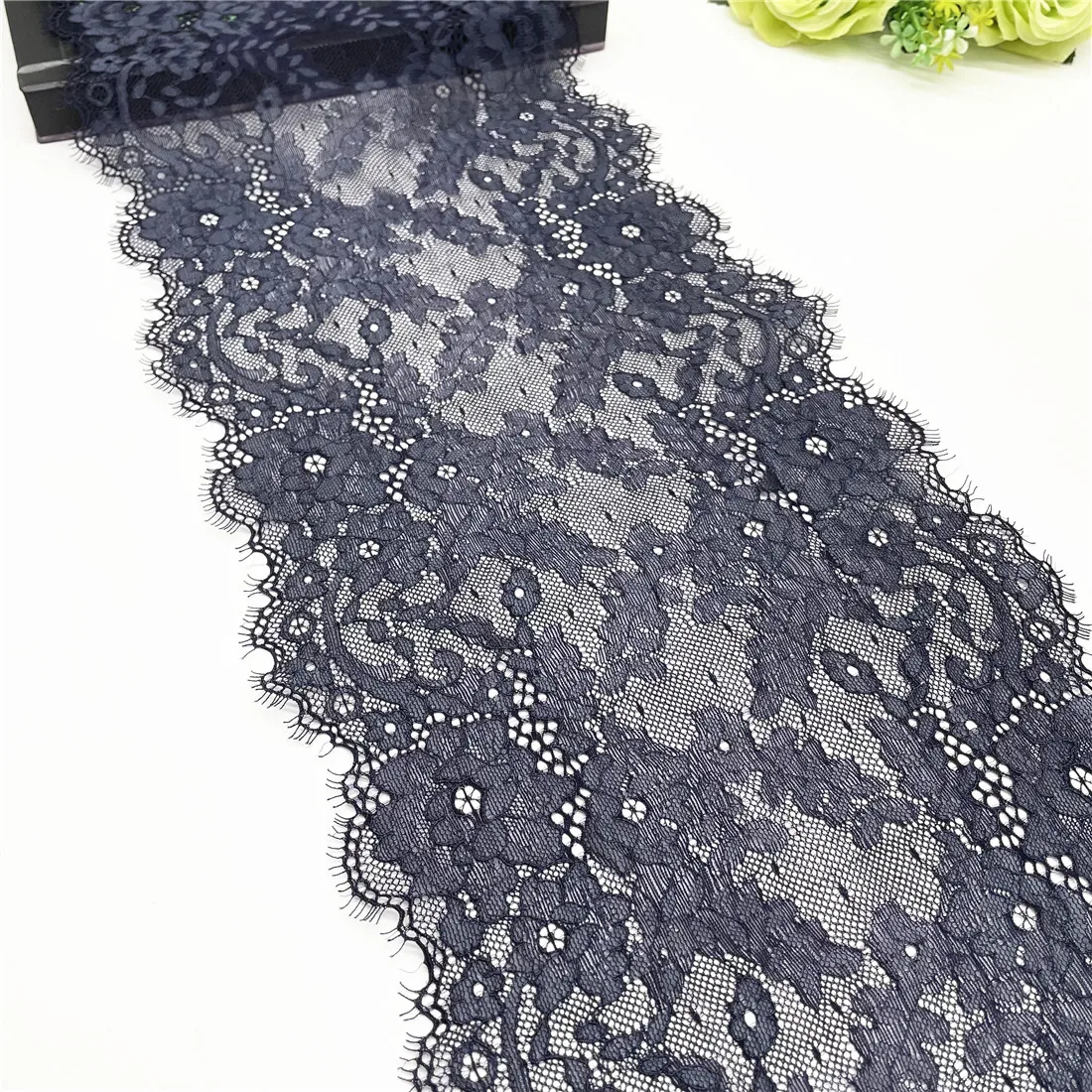 3y/lot 21.50cm 3 Colors Black Blue Eyelash Elastic Stretch Lace trim Skirt Hem Underwear Sewing Craft DIY Apparel Fabrics Lace 3