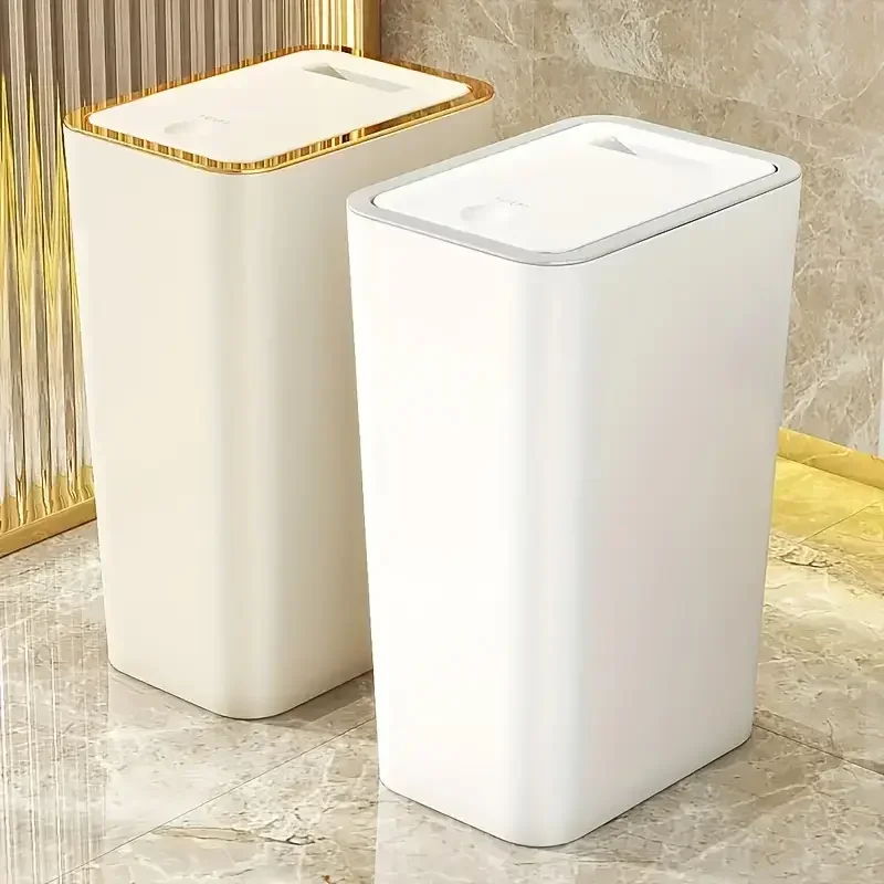 Trash Can 10L Odor Proof Trash Can One-Touch Modern Design Durable Plastic Bathroom Kitchen Bin Space Saving Leakproof