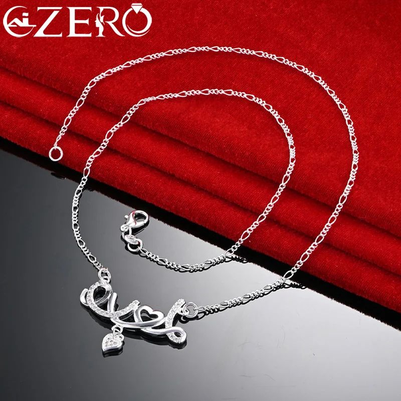 

ALIZERO 925 Sterling Silver Zircon LOVE Heart Pendant Necklace For Women Wedding Engagement Party Fashion Jewelry Charm Gift
