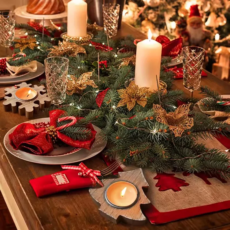 Christmas Wooden Candle Holder Snowflake Xmas Tree Candlestick 2025 Christmas Home Table Decorations Ornament New Year Gift