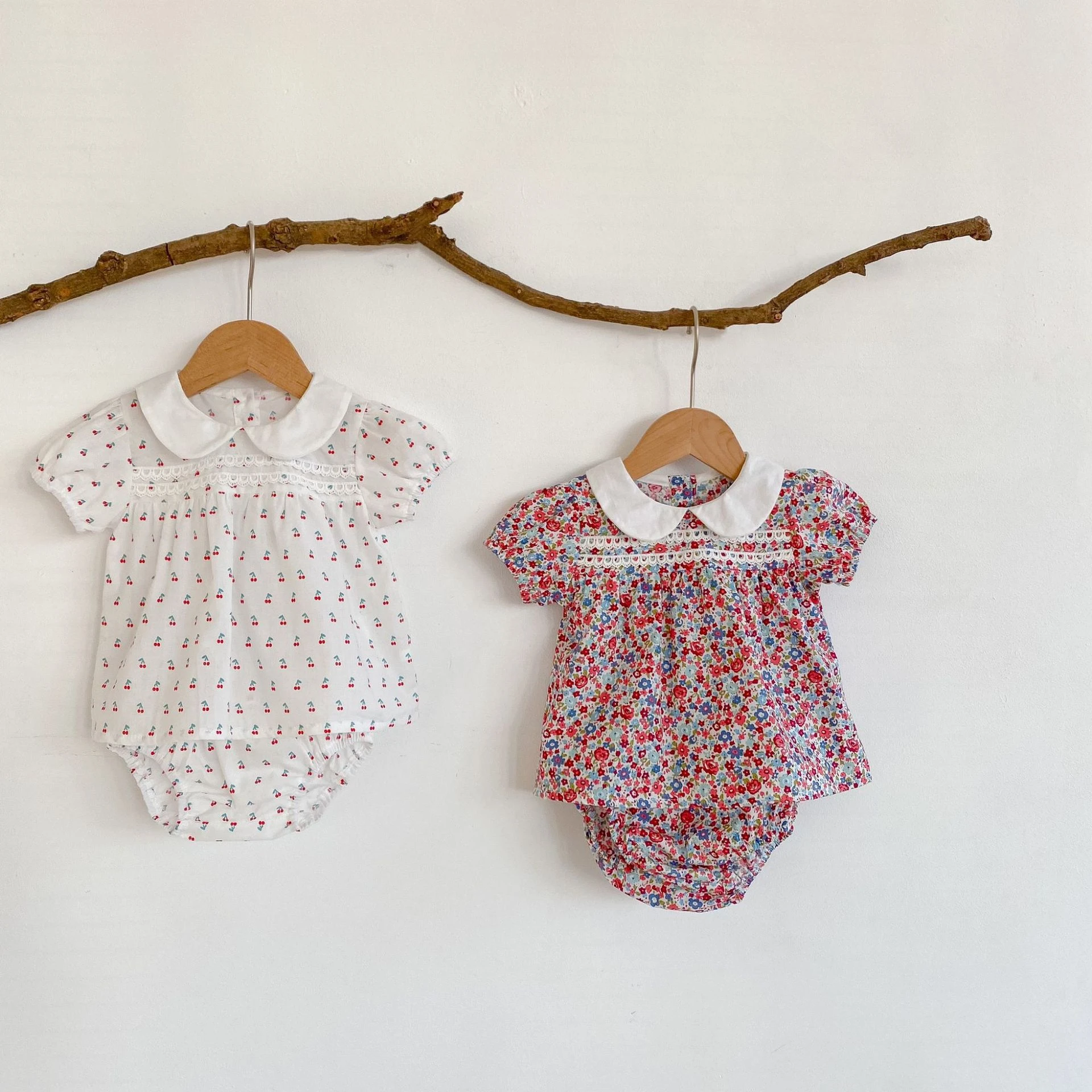 2022 baby girls clothes summer Floral infant girls clothes set puff sleeve blouse and shorts 2pcs toddler girls suit Baby Clothing Set discount