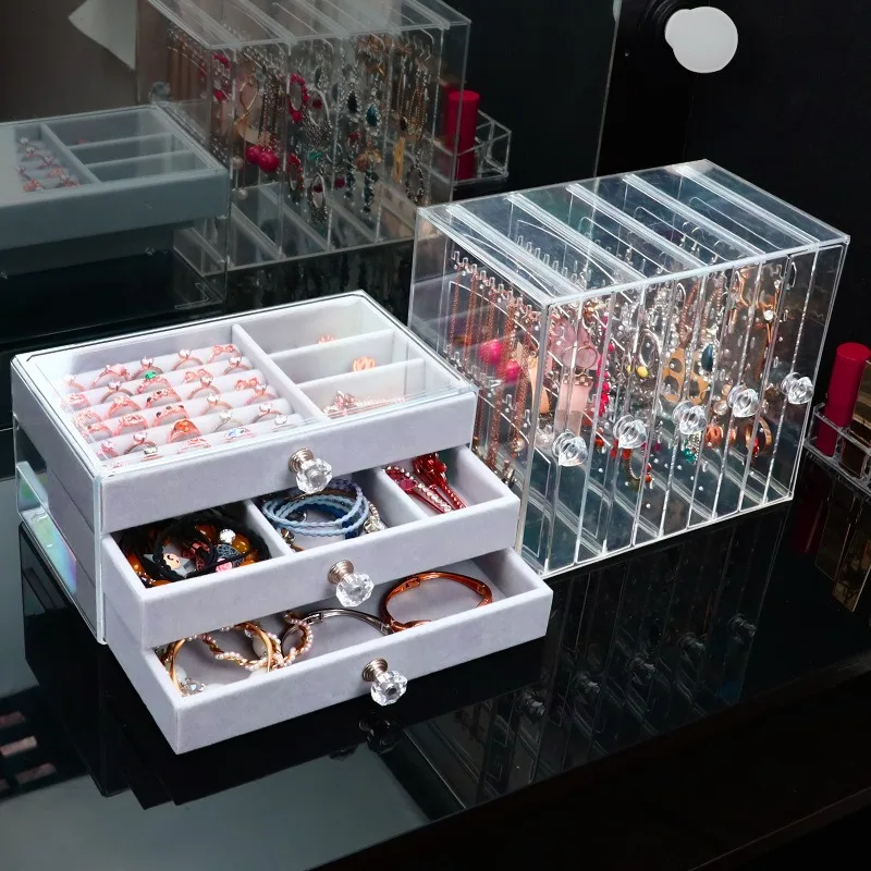 Acrylic Jewelry Box Organizer Clear Display Rack Three Layer Drawer Vertical Personalized Jewelry Box Gift Storage Container