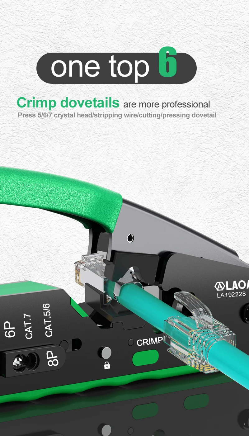Kollektion Laoa perforierte rj Terminal Crimp zange 6p 8p cat5/6/7 Durchgangs loch registriert Jack Crimper Drahts ch neider hochpräzise Werkzeuge – Detail 5