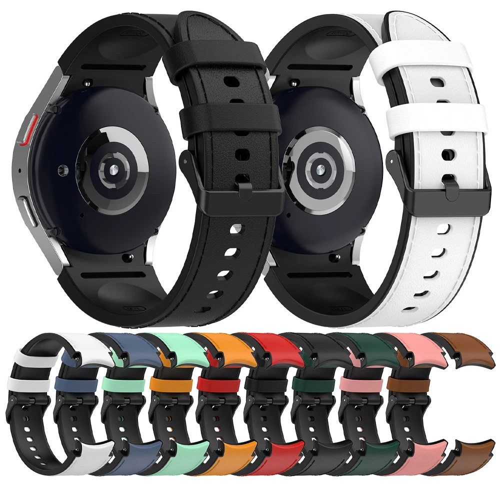 Elegant Leather and Silicone Hybrid Watch Strap