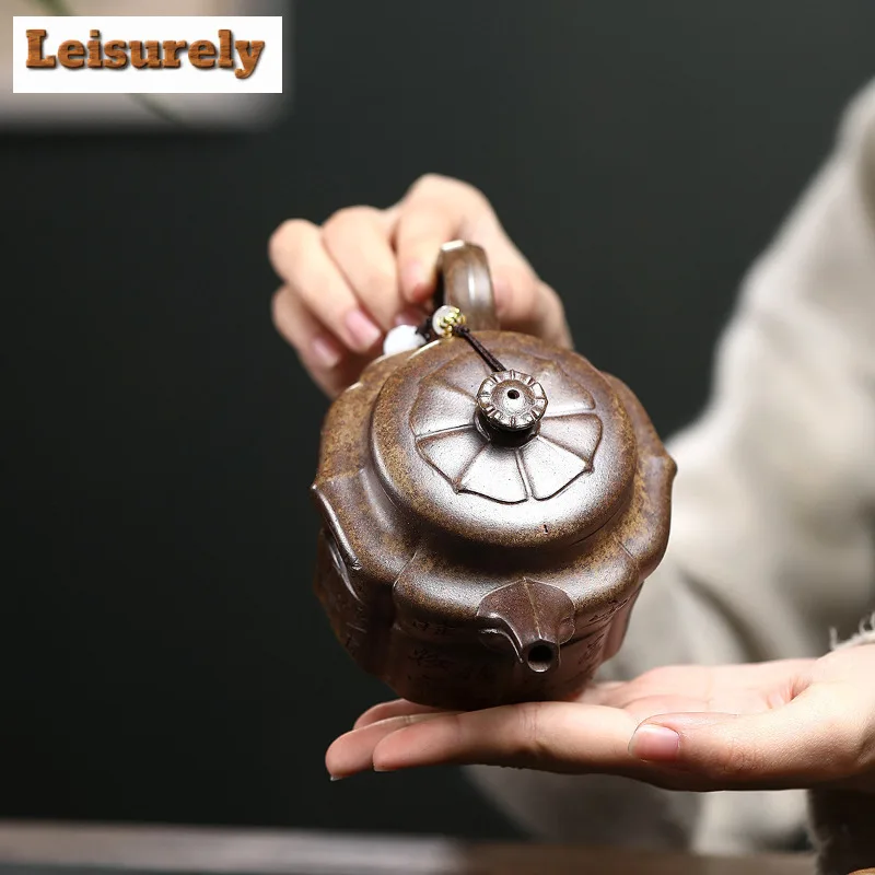 270ml Ancient Yixing Purple Clay Teapots Handmade Rib De Zhong Pot Raw Ore Agilawood Mud Kettle With Infuser Zisha Tea Set Craft