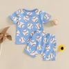 Toddler Baby Boy Shorts Set Baseball Print Short Sleeve T-shirt Elastic Waist Shorts Summer Outfit 2