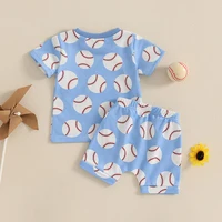 Toddler Baby Boy Shorts Set Baseball Print Short Sleeve T-shirt Elastic Waist Shorts Summer Outfit 2