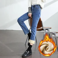 Women's Winter Fleece Warm Jeans Retro Slim Straight Elastic Cotton Thickened Warm Denim Pants Fashion Female Clothing - Image 4