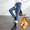 Women's Winter Fleece Warm Jeans Retro Slim Straight Elastic Cotton Thickened Warm Denim Pants Fashion Female Clothing 4