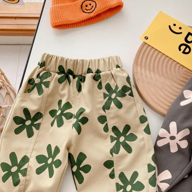 Baby Girl Retro Flower Loose Pants Fashion Comfortable Breathable Cotton Trousers Toddler Boy Autumn Pants baby trousers,cotton pants