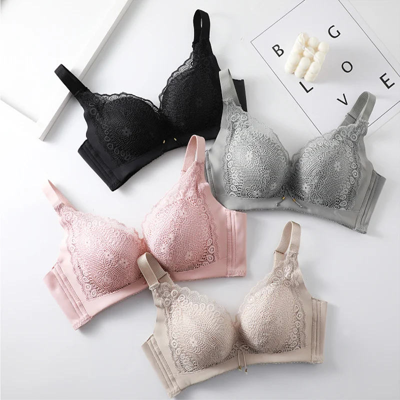 

New Push Up Bra for Women Sexy Floral Lace Bralette Wireless Soft Seamless Brassiere Cotton Comfortable Gathered Women Lingerie