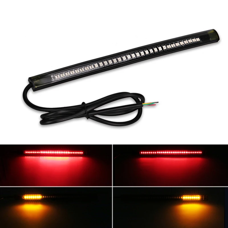 Motorcycle Light Bar Strip Tail Brake Stop Turn Signal License Plate Light Integrated 3528 SMD 48 LED Red Amber Color