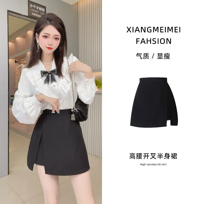 

Women's Summer Short Skirt Split Solid Office Ladies High Waist Mini Skirts Females Korean Oversize A-line Skirt