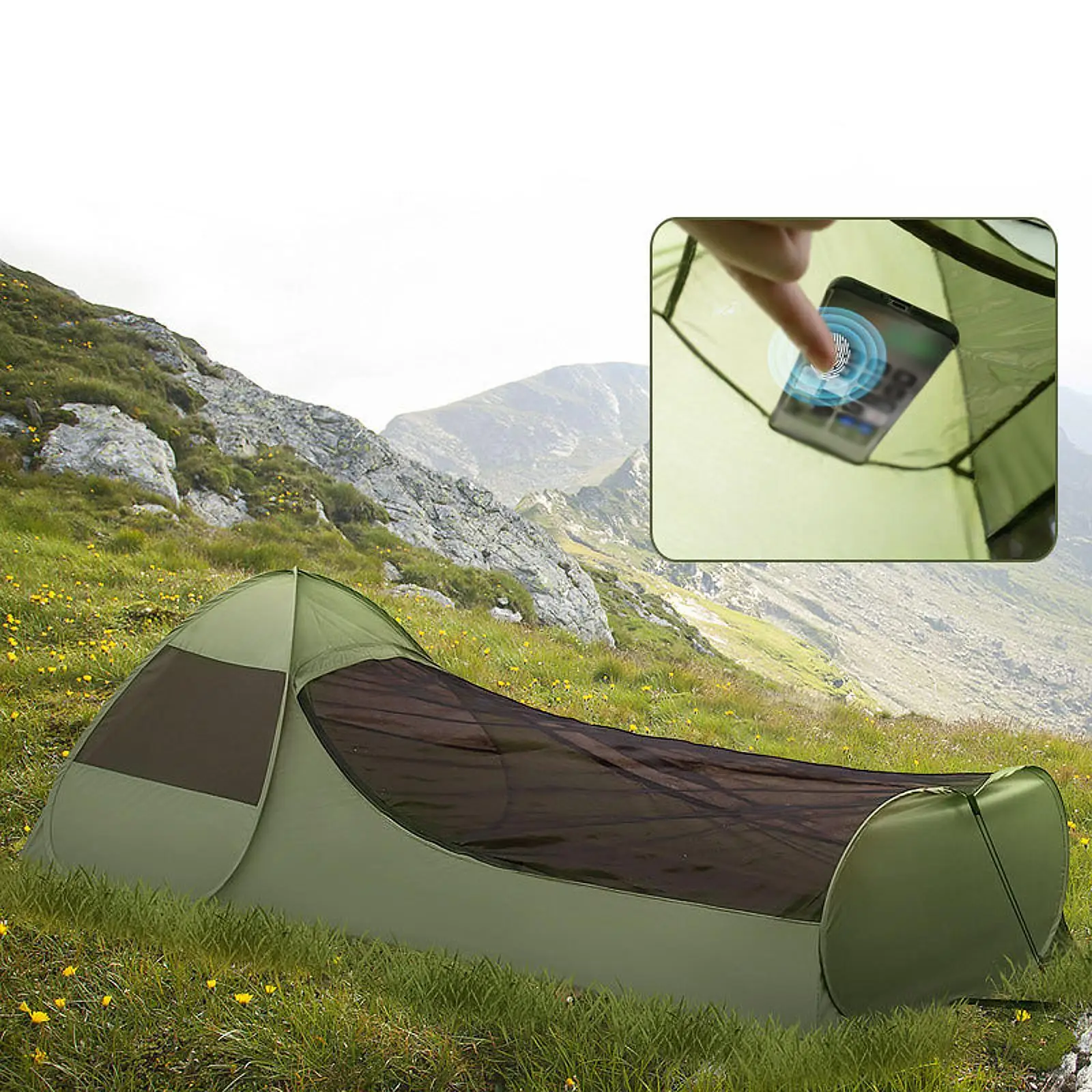 Popup Bivy Tent Single Person Tent Windproof Sleeping Net Tent Personal Tent for Backpacking Outdoor Hiking Fishing Sports 4