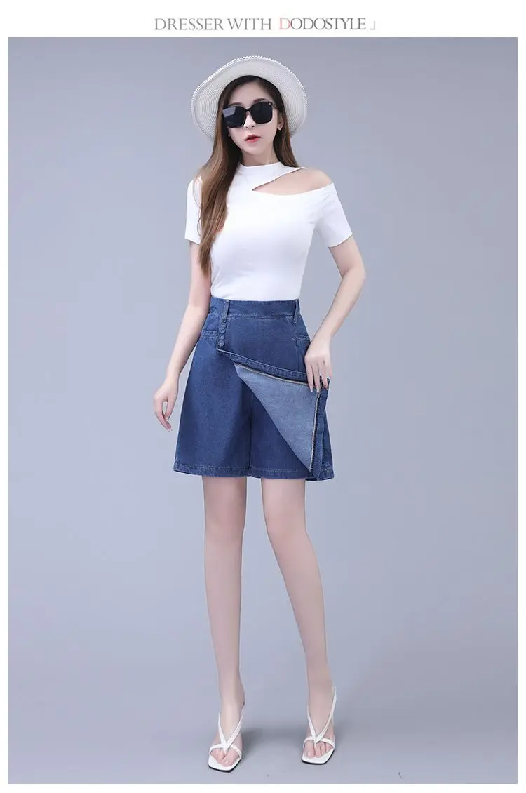 Five point Jeans Skirt Women's Summer Thin Four point Wide leg pants 2026 New Woman Loose Shorts High waisted Short Casual Pants