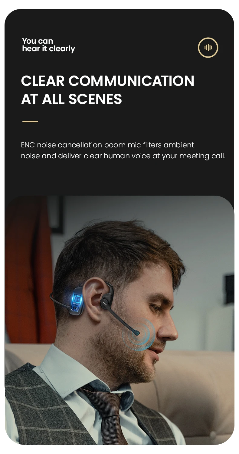 EASYBUDS Handsfree Bluetooth Air Bone Conduction Earp With Noise Cancelling Boom Microphone Business Open Ear_voghion.com