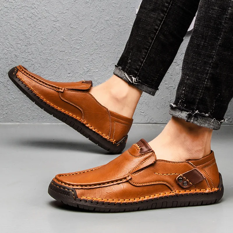 Genuine Leather Shoes Men Loafers Slip On Business Casual Leather Shoes Classic Soft Moccasins Hombre Breathable Men Shoes Flats