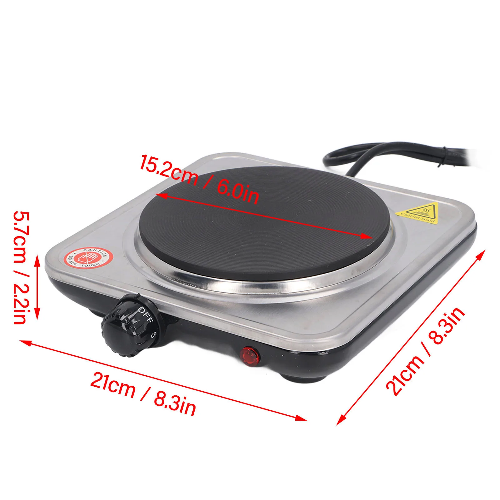 Electric Stove 1000W Electric Countertop Single Burner 5 Level Temperature Control Hot Plate for Cooking Stainless Steel Base