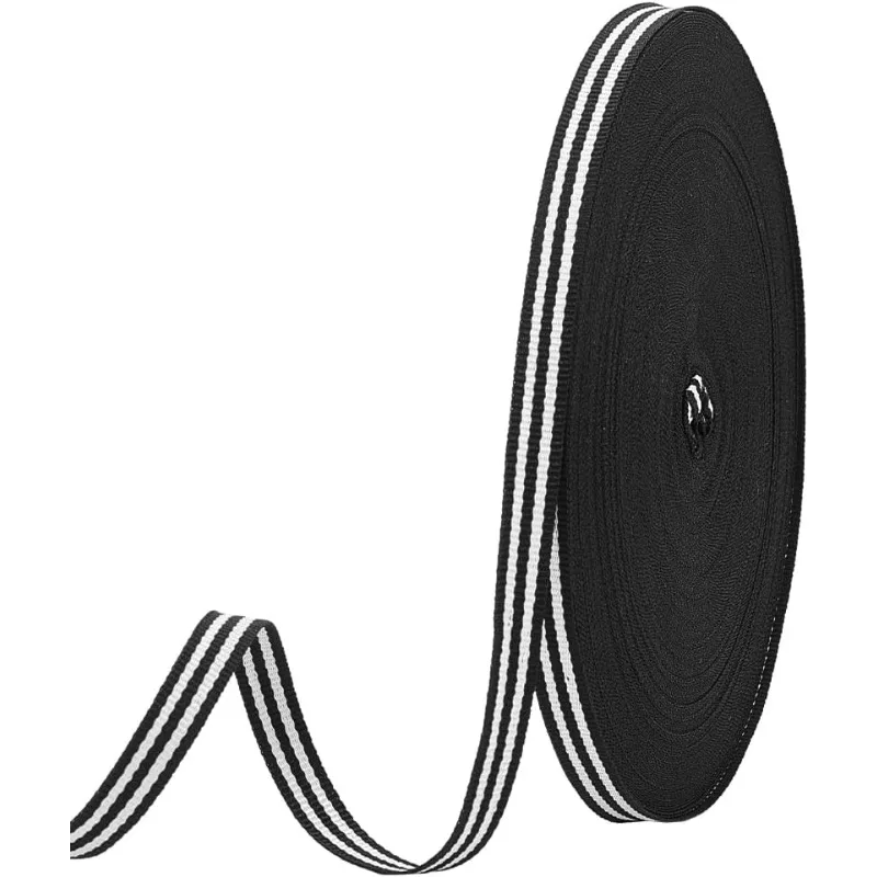 50 Yards Black & White Striped Ribbon - Wired Scalloped Edge Grosgrain Trim For Crafts