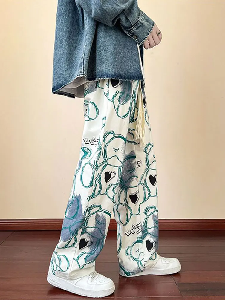 Fashion Y2k Print Wide leg Baggy Pants Men Korean Designer