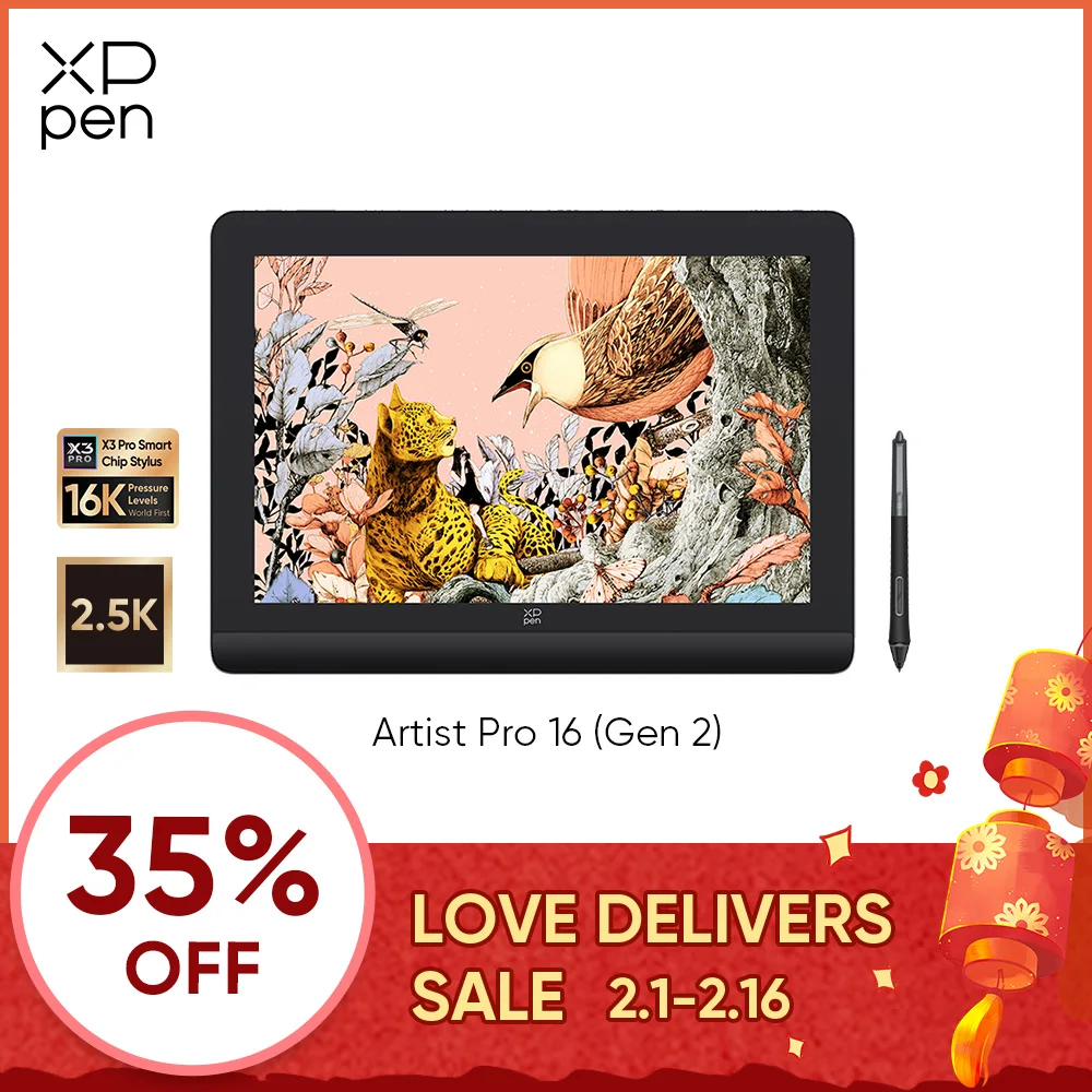 Xppen Artist Pro 16 (Gen 2) Monitor Per Tablet Grafico Display Da Disegno Da 16 Pollici Livelli Di Pressione 16K Risoluzione 2.5K Windows Android
