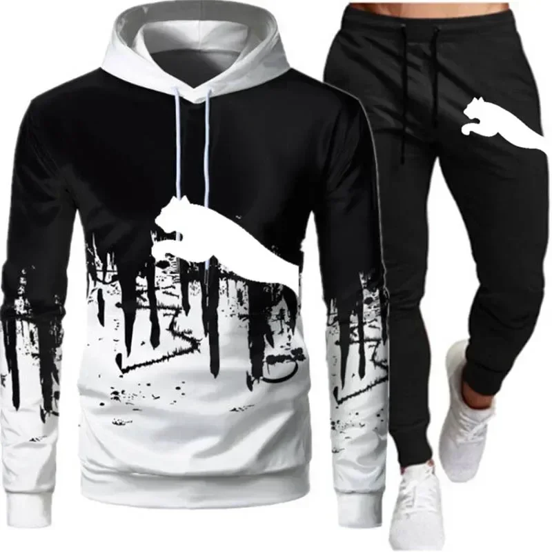thumbnail image 1 of Chándal de marca para hombre, Conjunto de sudadera con capucha y pantalones de chándal, trajes deportivos informales, ropa de moda para hombre, otoño e invierno, nuevo, 1 of 4