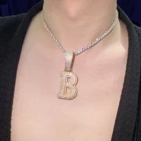 Collier Hip Hop personnalisé à double couche avec pendentif lettre unique, serti de zircons CZ, pour homme et femme, chaîne personnalisée, bijoux personnalisés, lettre unique A-Z 2