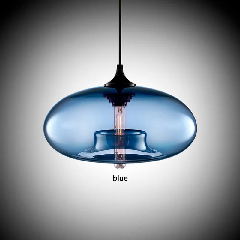 Nordic Creative Loft Pendant Lamps 7 Colors Glass Chandelier Industrial Hanging Lighting Fixtures E27/E26 for Kitchen Restaurant