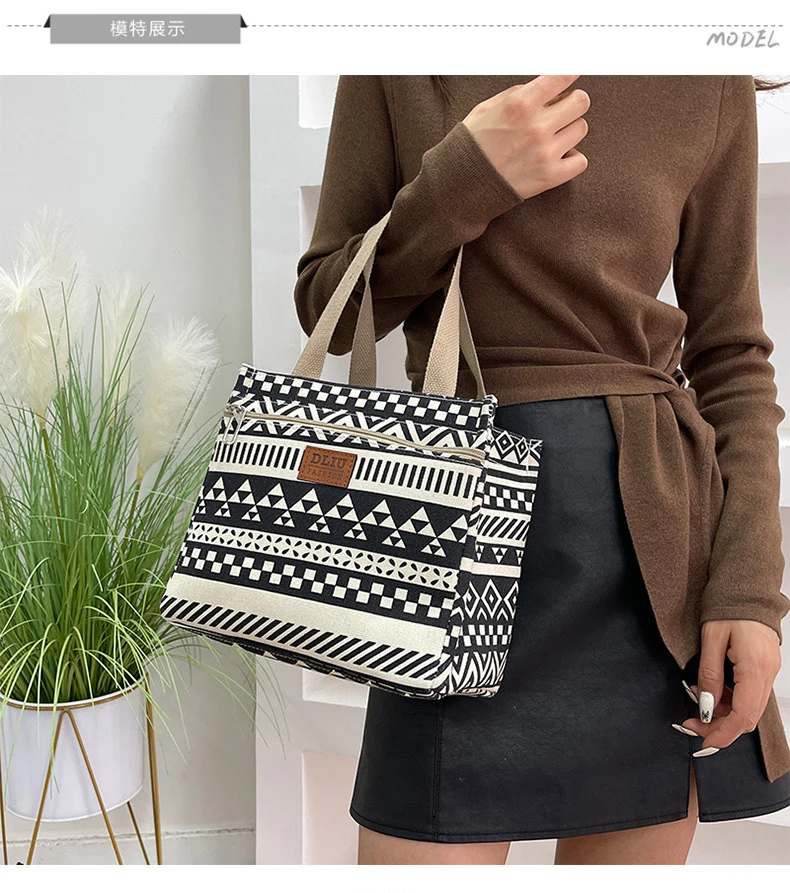Neue Lunchtasche mit Streifenmuster, Folienisolierung und Griffen für Arbeit und Pendeln – Detail 13