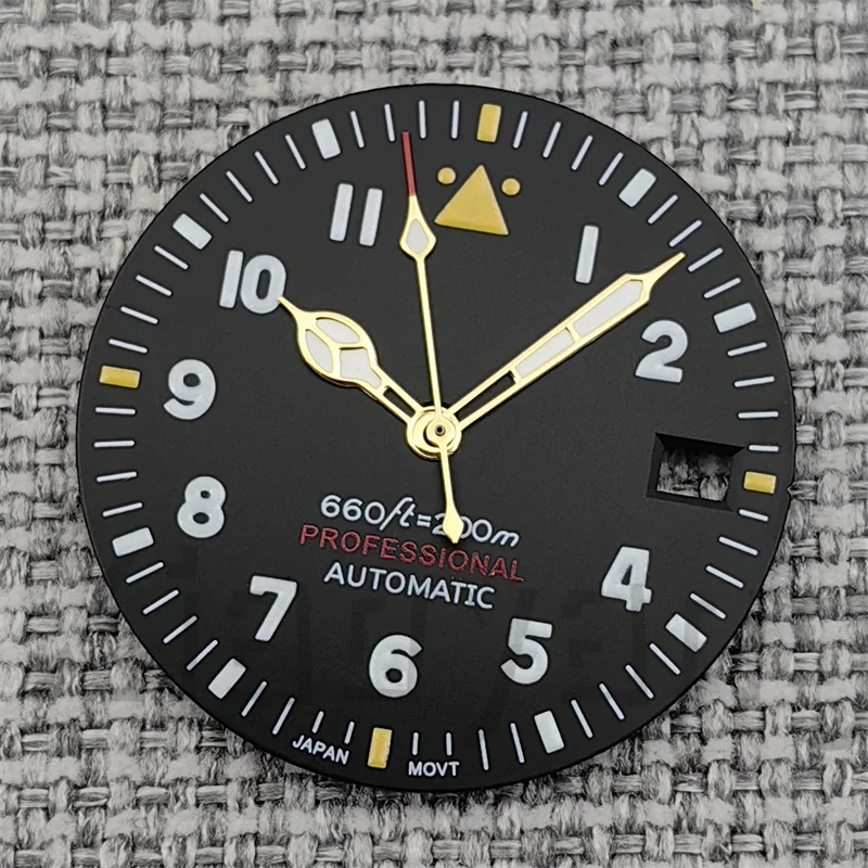 Pilot Style Black Watch Dial and Hand Sets with C3 Green Luminous - 29mm Watch Accessory