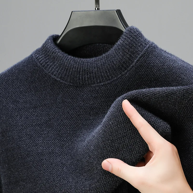 Half high neck sweater thickened and plush insulation top knit sweater pullover and bottom up mens clothes