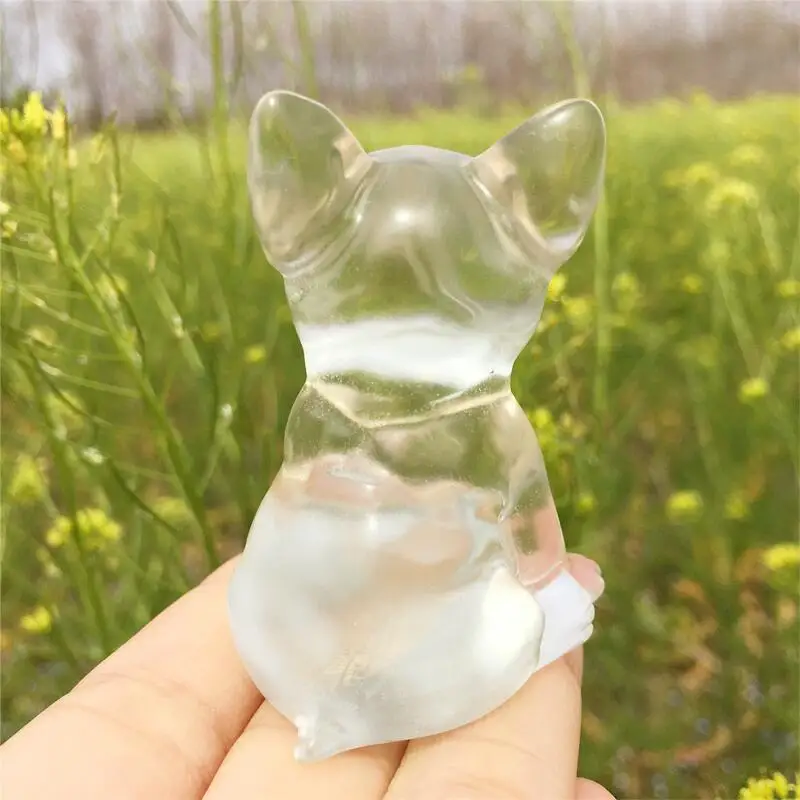 Natural Clear Glass French Bulldog Hand-carved Cartoon Crystal Healing Stone Home Decor Creative Christmas Gifts For Kids 1pcs 3