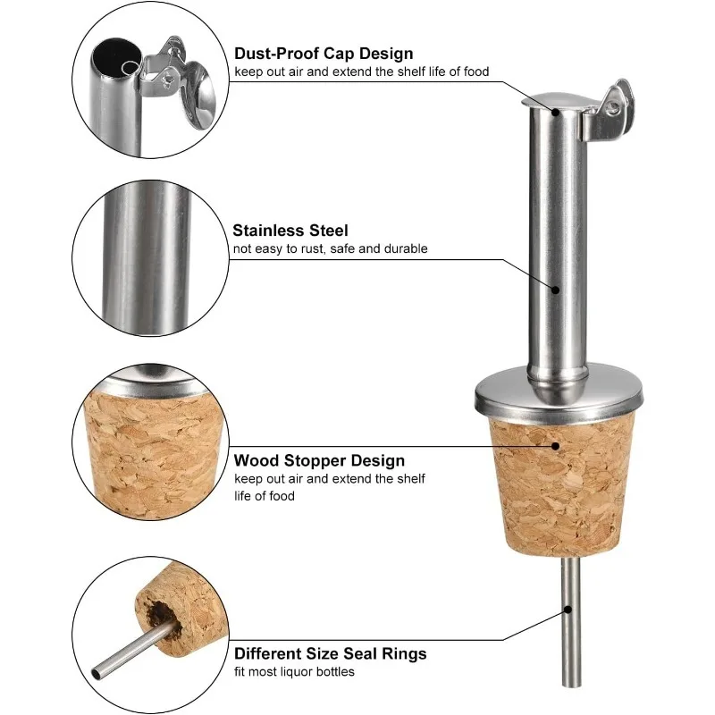 Stainless Steel Bottle Pourers Auto Flip Olive Oil Spout Cork Design Wine Bottle Stoppers for Pours Liquid Olive Oil Wine