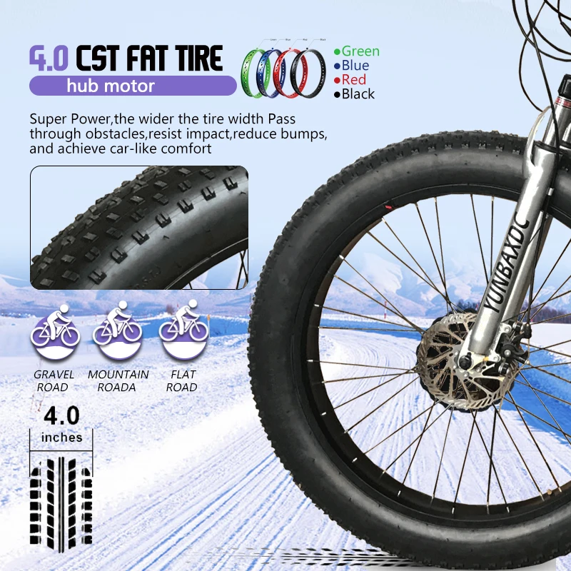 Fatbike-Kit de conversión de bicicleta eléctrica para nieve, Motor de cubo de rueda de neumático, caída trasera, 4,0mm/170mm, 72v, 3000W, 190, 20 