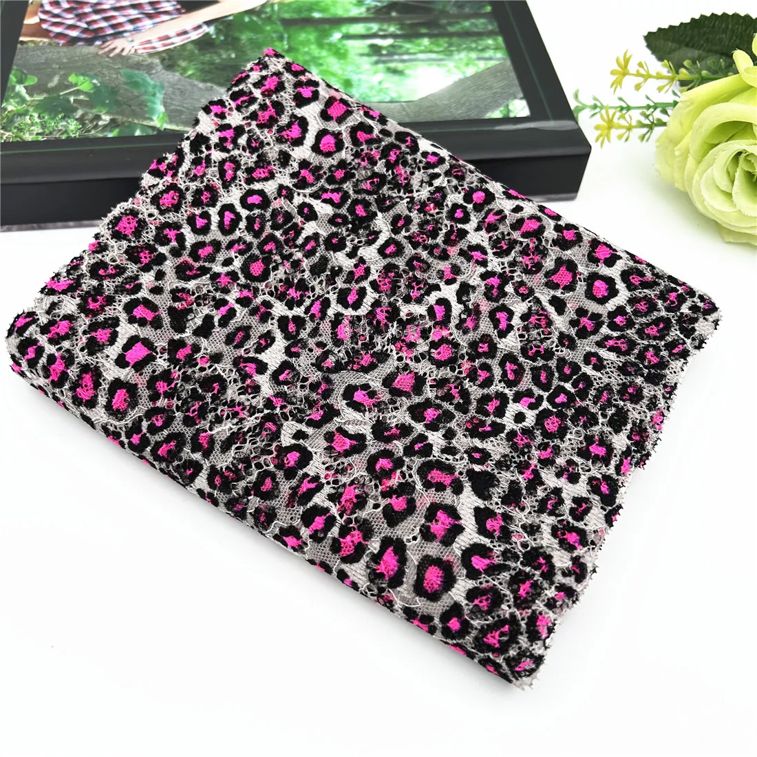 3y/lot Width 7 inch /18cm Purple Leopard Pink Elasic Stretch Lace Trim For Lingerie Sewing Craft DIY Apparel Fabric Lace Garment 1