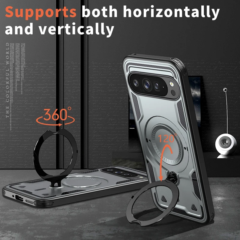 Military Drop-Proof Hard Case with 360° Adjustable Ring Stand