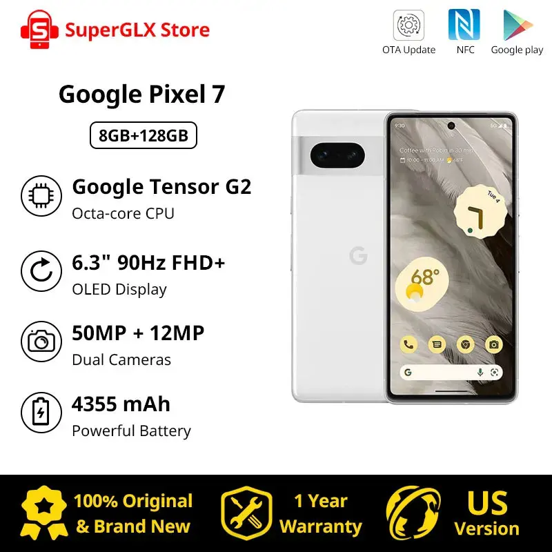 In Stock Google Pixel 7 5G Android Smartphone with Wide Angle Lens and 24-Hour Battery - 128GB - Snow camera dedicated lens 37mm0 45x wide angle macro 2 in 1 additional external wide angle lens