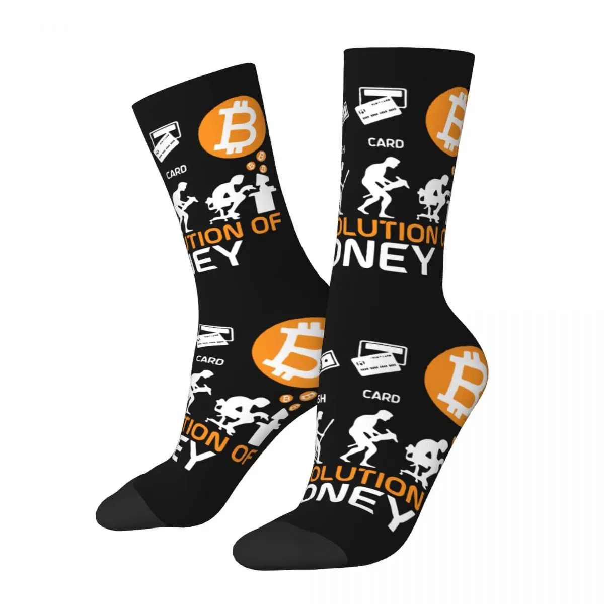 

Autumn Winter Men's Women's The Evolution Of Money Funny Bitcoin Socks Crypto Coin Cryptocurrency Breathable Basketball Socks