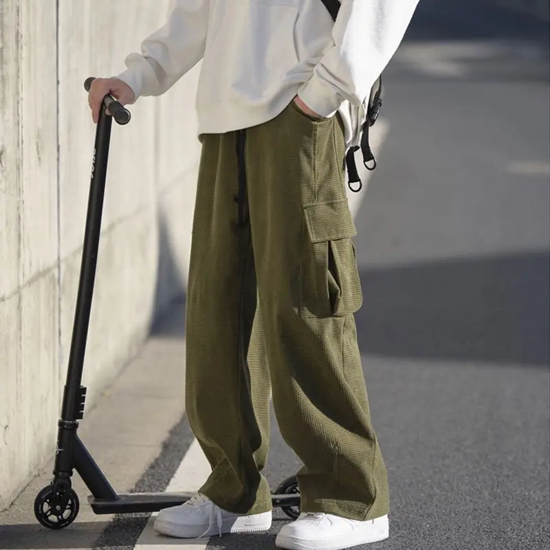 

2023 Men Spring Autumn Vintage Loose Casual Joggers Male Oversize Multi-Pockets Pants Men Streetwear Baggy Cargo Pants F110